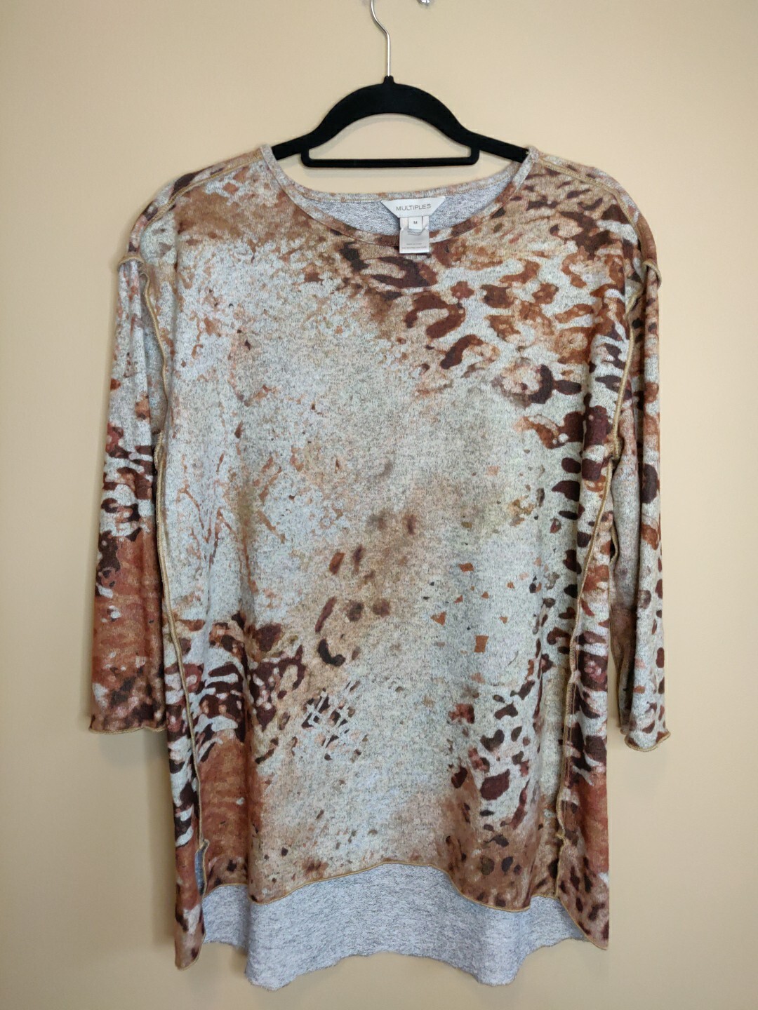Multiples women’s M knit top multicolor print round neck 3/4 sleeves
