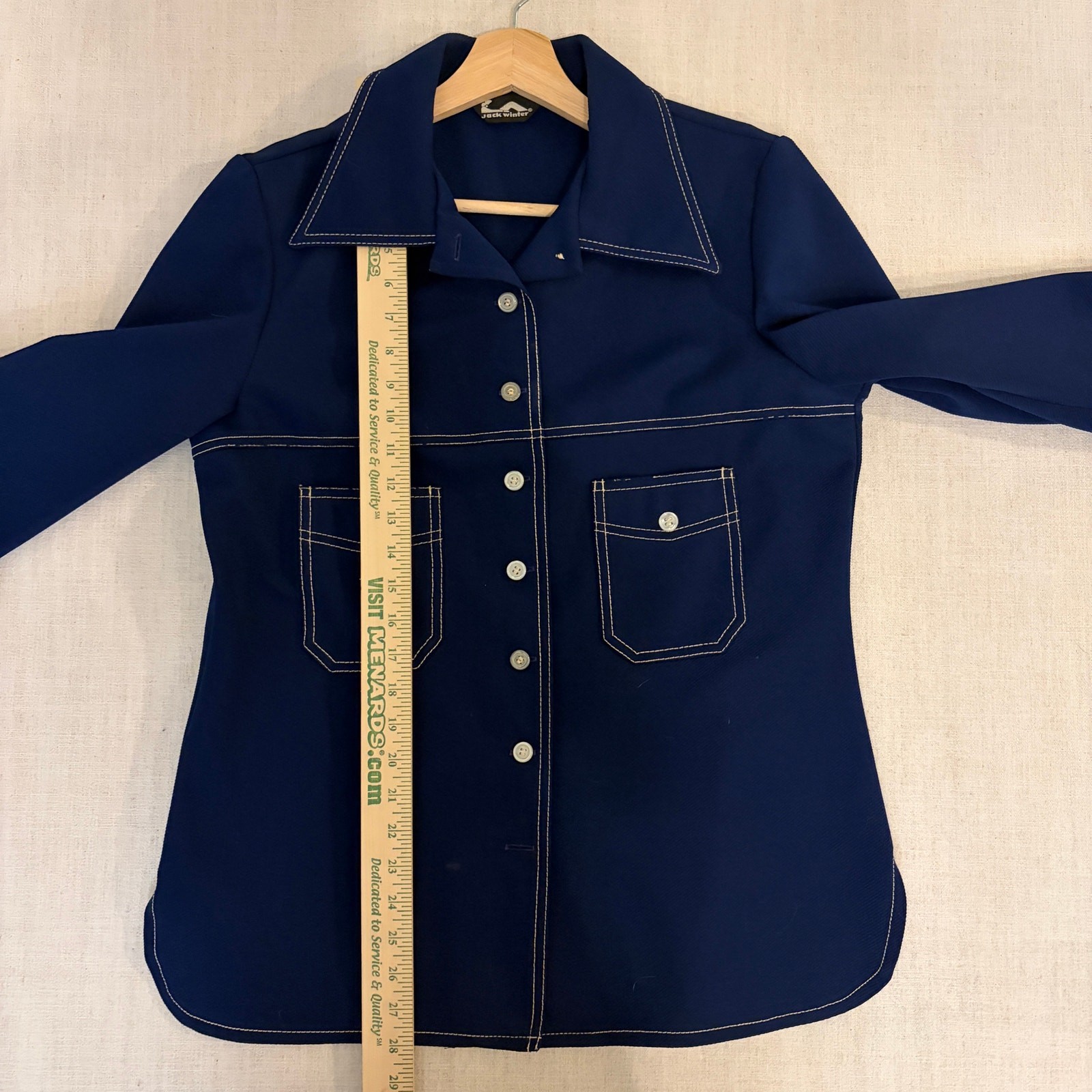 Vintage Disco 1970s Jack Winter Contrast Stitching Sz 18 Double Knit Button Up