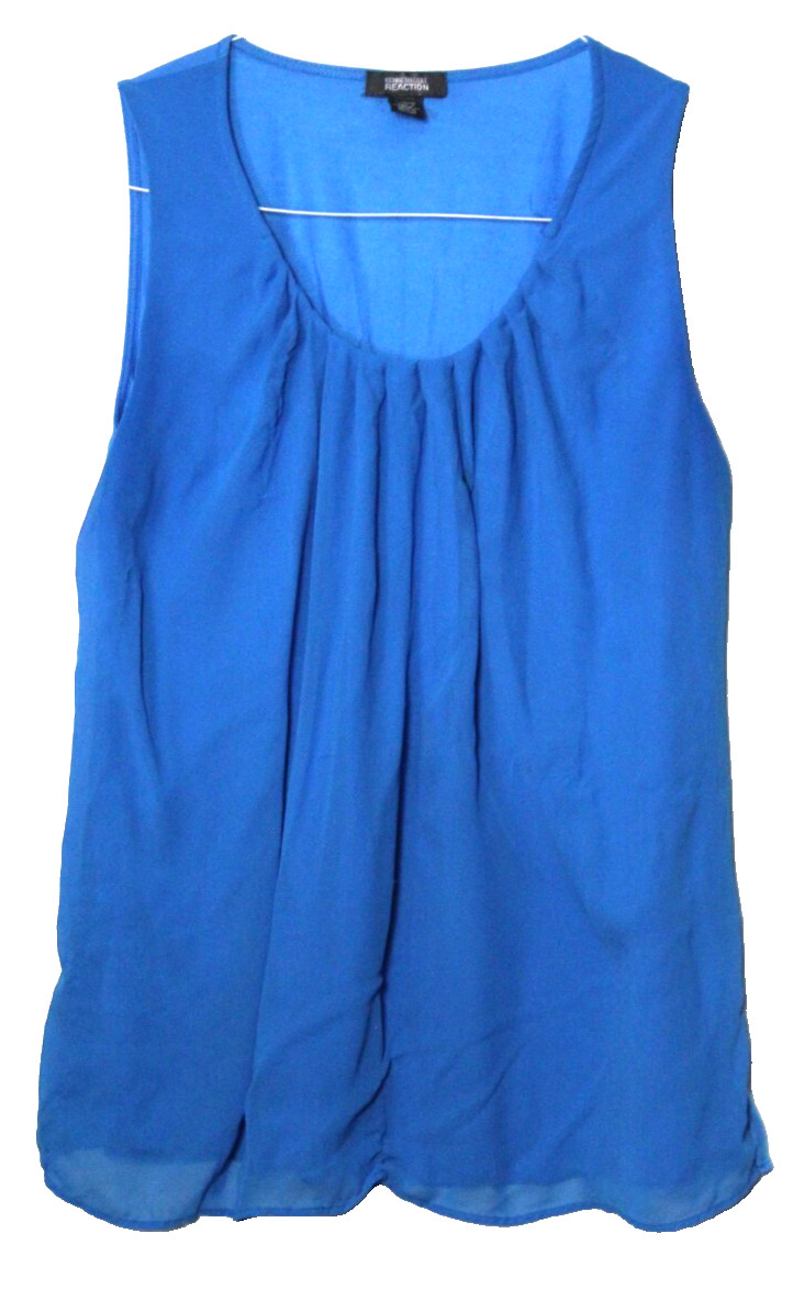 KENNETH COLE REACTION SLEEVELESS BLOUSE ladies size L medium blue silk/knit