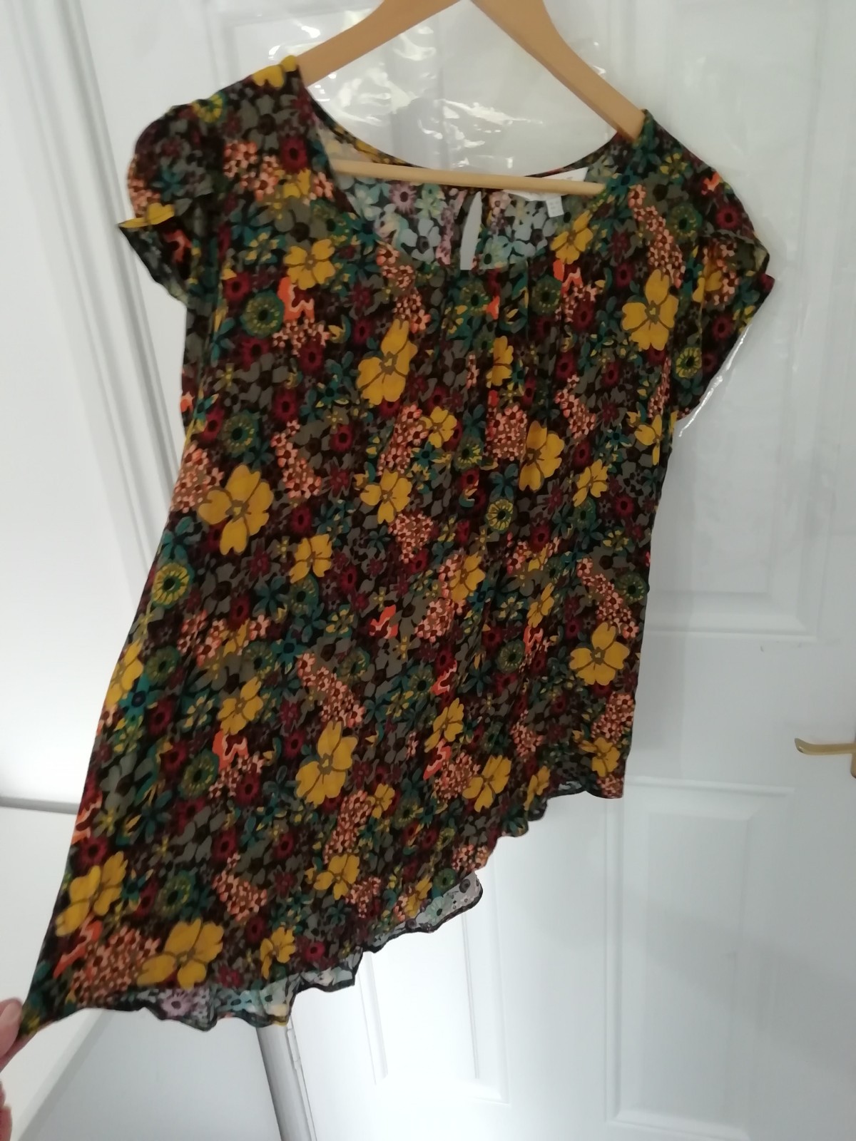 Apricot Size 14 Short Sleeve Shirt Blouse Top Multi Autumn Tone Floral Textured