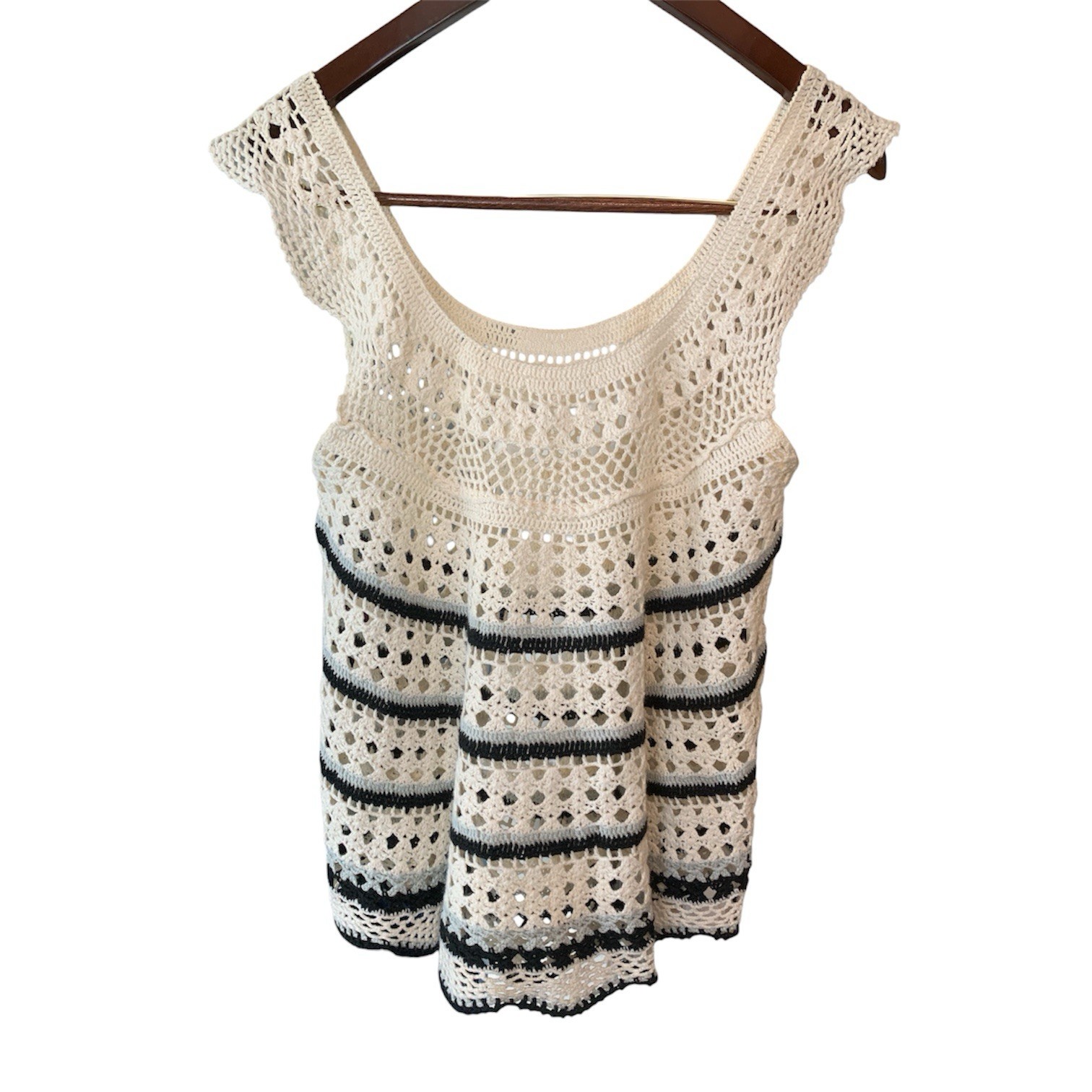 Crochet Sleeveless Tank Top Jak & Rae Cream Blue Black Size M