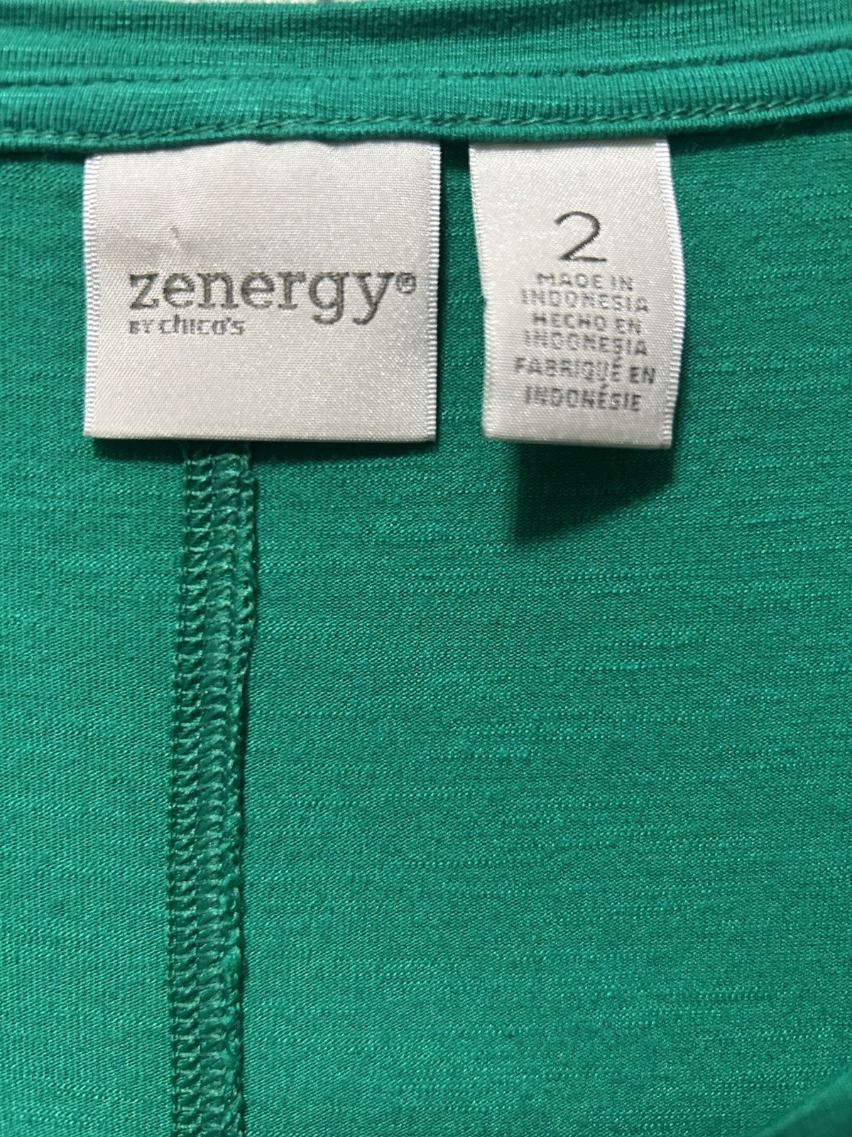 Chico’s Zenergy Tunic 2 Large Sea Green Shark Bite Hem 3/4 Button Tab Sleeves