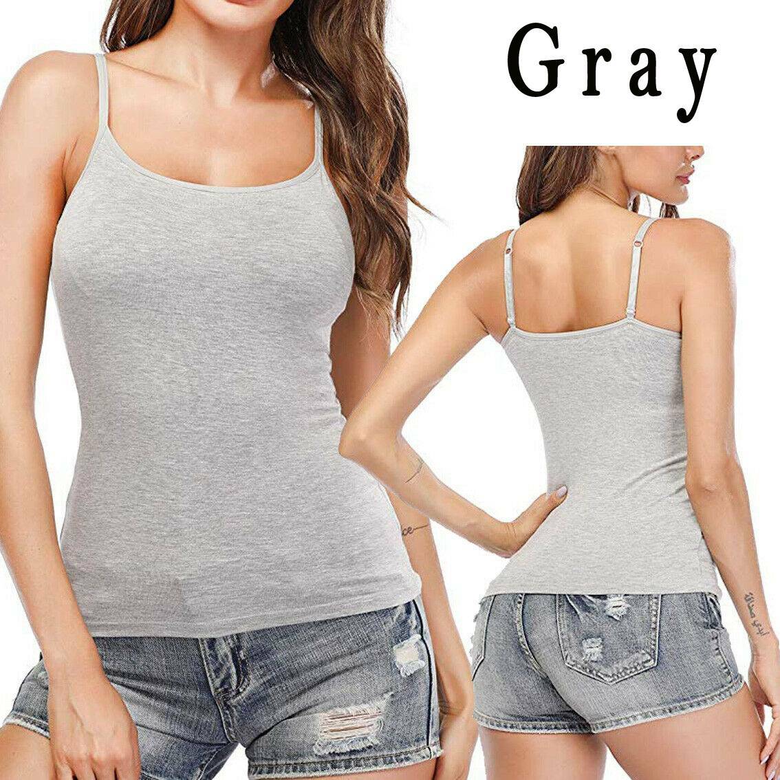 US Women Camisole Tank Tops Adjustable Strap Tops With Built in Padded Bra Vest