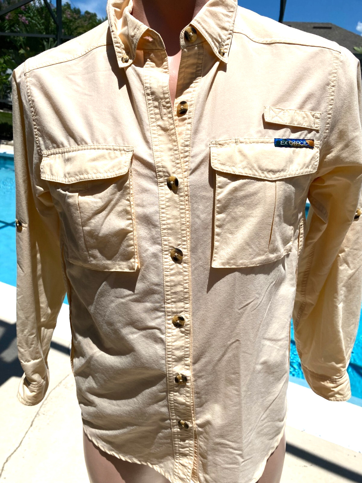 ExOfficio Shirt Womens 6/8 Yellow Button Up Vented Fishing Nylon Outdoor