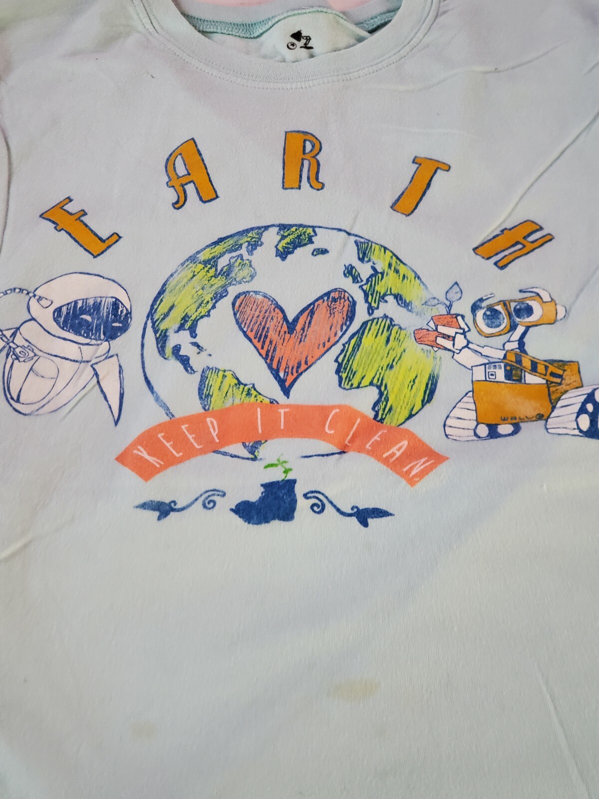 Disney Pixar Wall-E Earth Keep it Clean Womens Size XL Sky Blue Shirt Box Lunch