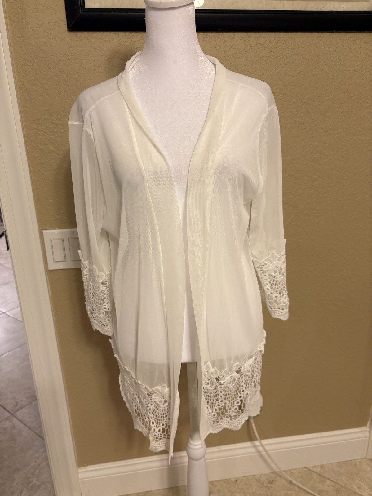 Highness Women’s Open Front Kimono Robe Cover Up With Crochet Trim, OS