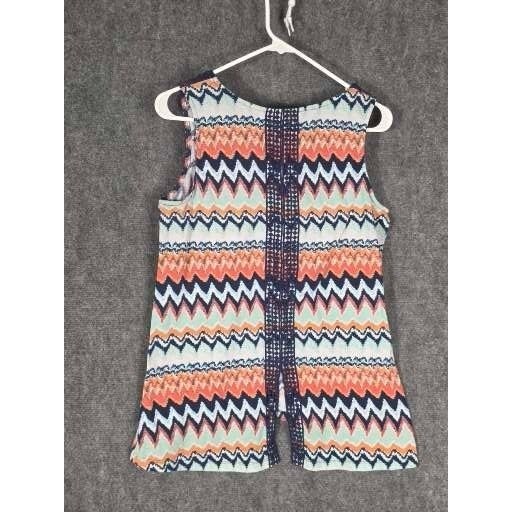 Carolyn Taylor Shirt Womens S Orange Blue Chevron Crochet Lace Tank Top Beach