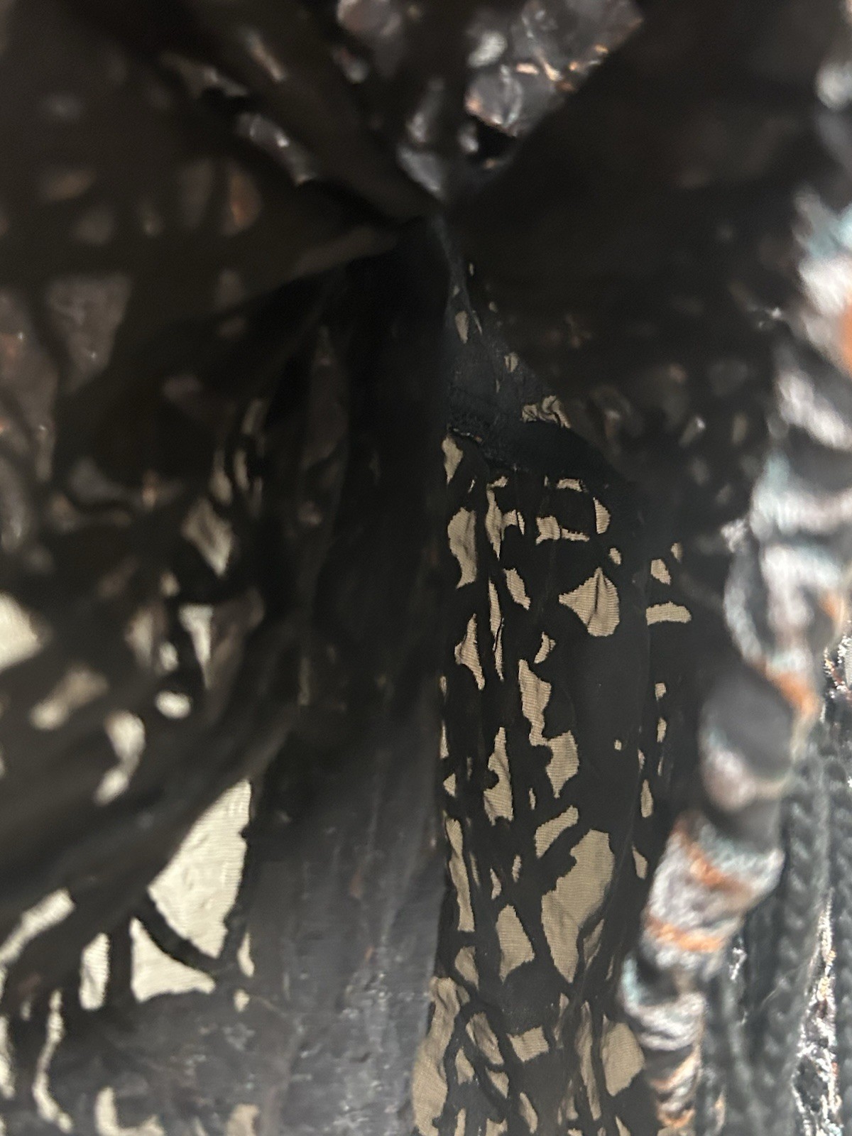 Sumptuous Burnout Velvet HARPER Art Deco Black Pewter Copper Shoulder Tunic