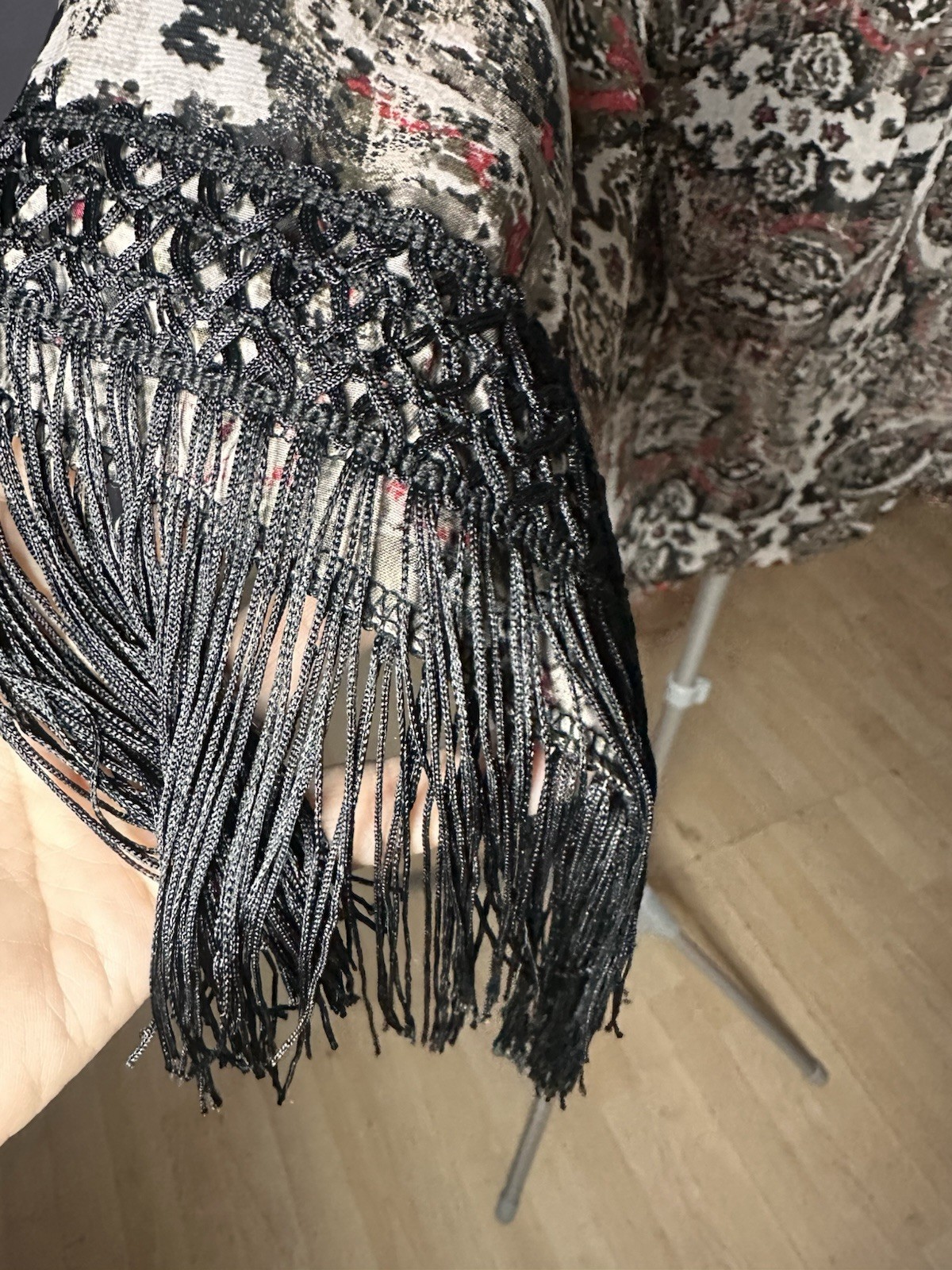 AGB Paisley Boho/Western Blouse with Fringed Bell Sleeves