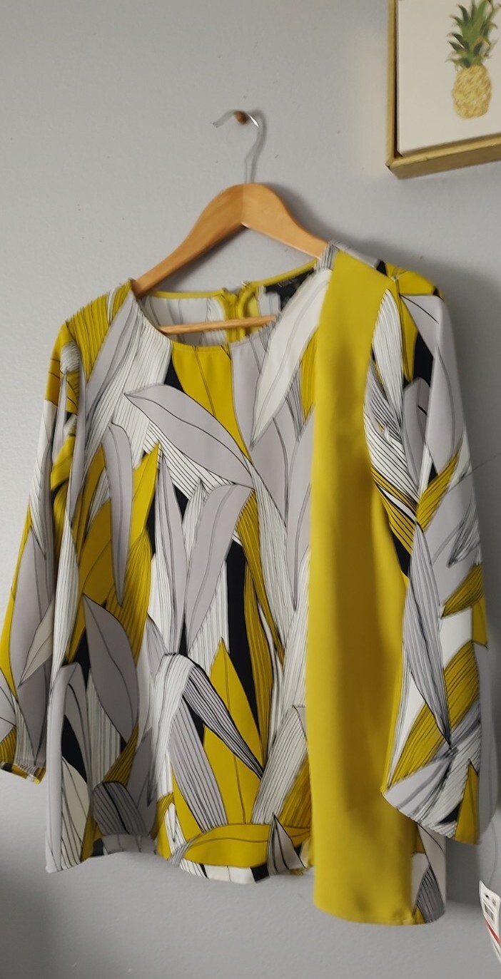 Alfani Top Blouse Long Sleeve Yellow Gray White Long Sleeves XS New