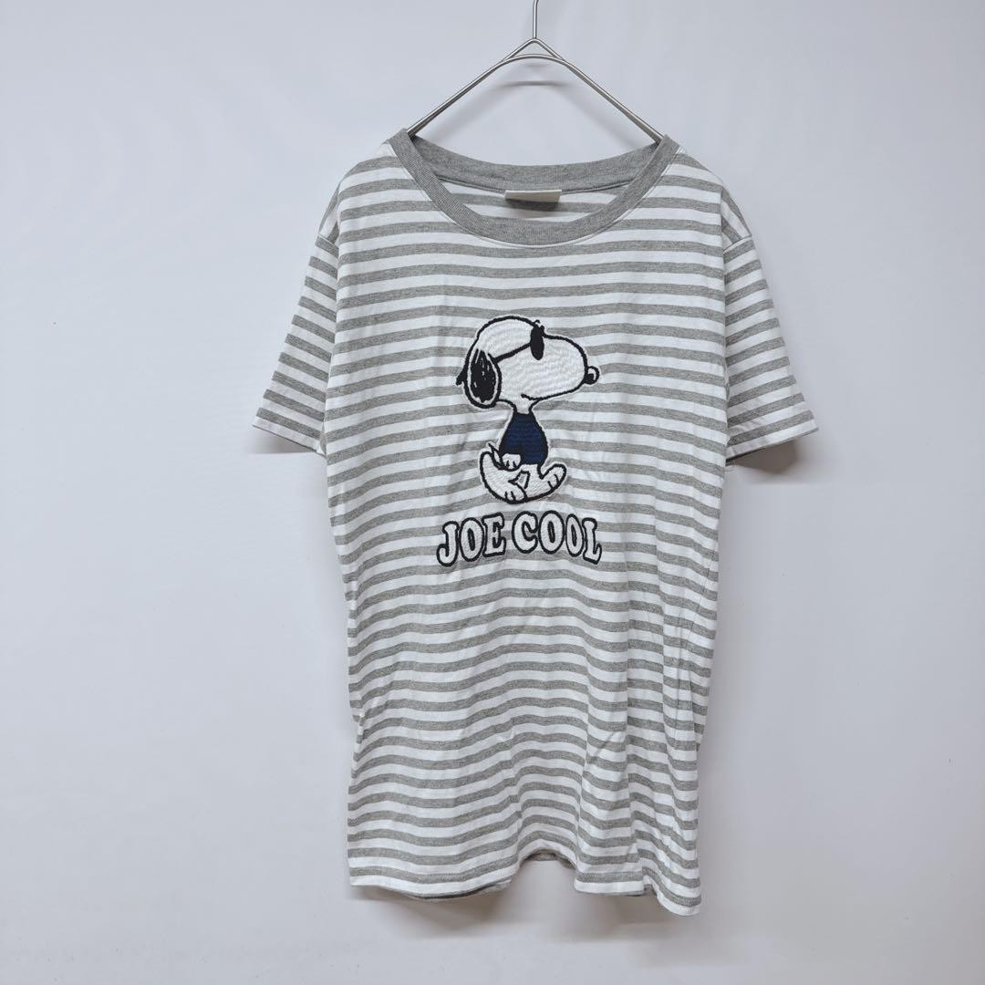 Peanuts Snoopy T-shirt Short Sleeve Cotton White Gray M Near Mint Condition