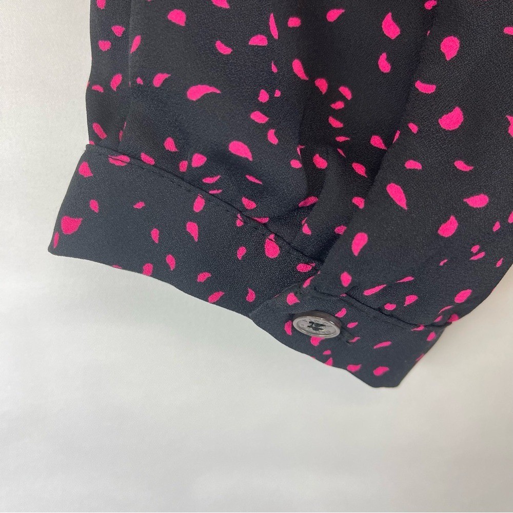 Vince Camuto Speckled Confetti V Neck 3/4 Sleeve Black&Pink Blouse Sz XS NWT