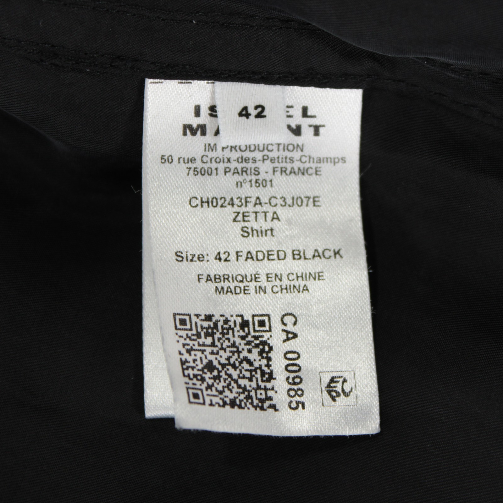 Isabel Marant Etoile NWD Zetta Button Up Top Size 42 (US 10) in Faded Black