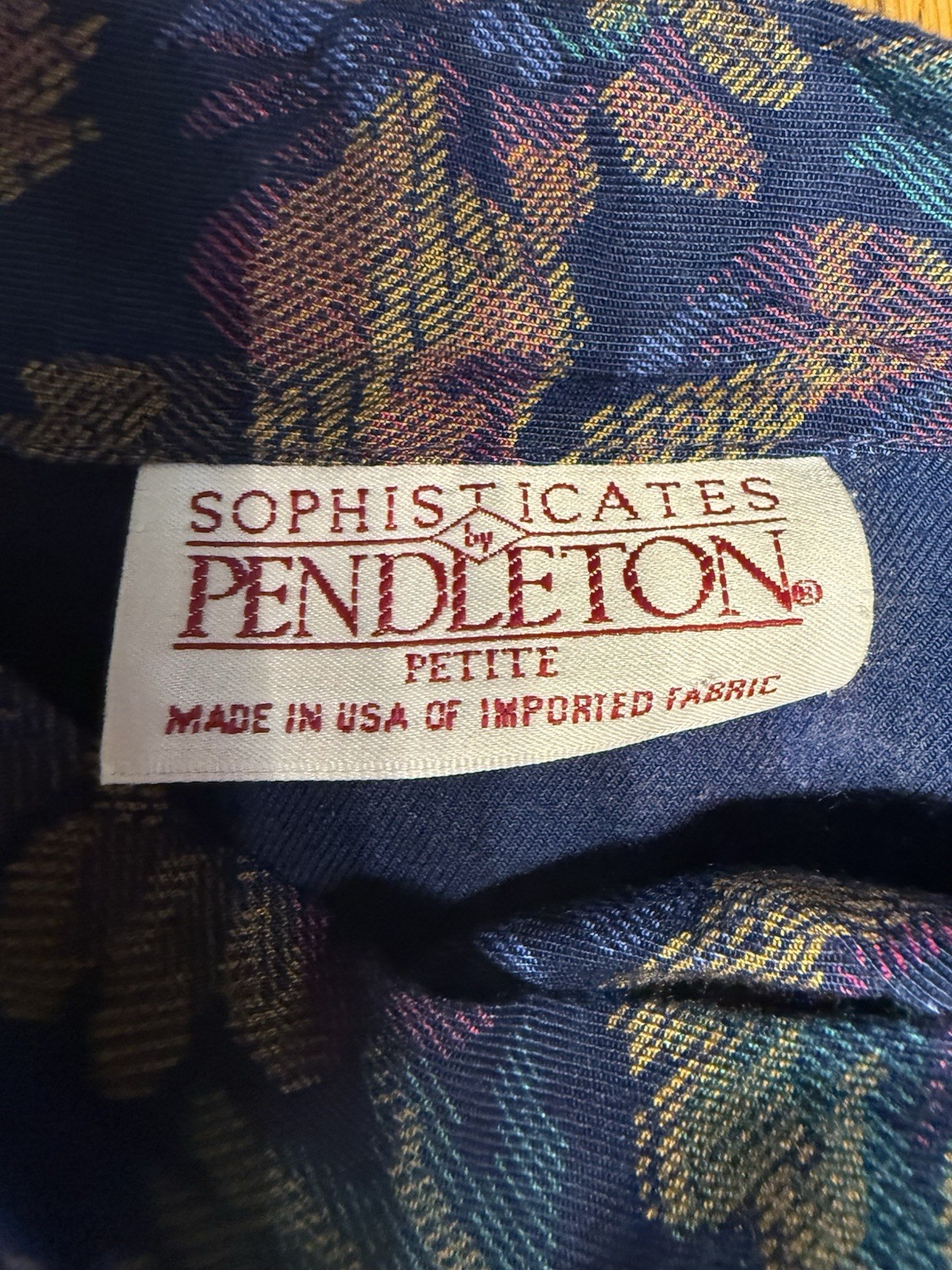 Vintage Pendleton Sophisticates Blouse Womens 12 Petite Rayon Floral Mock Neck