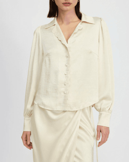 EN SAISON NWT $104 Long Sleeve Creme GRETA Blouse Shirt Vintage Inspired Size M