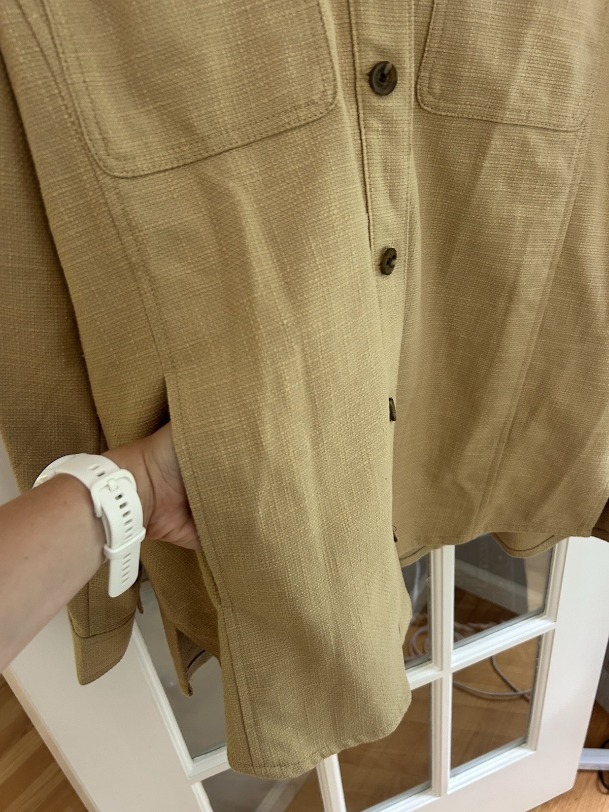 Talbots Women’s XL Beige Twill Collared Button-Front Shirt Jacket Pockets