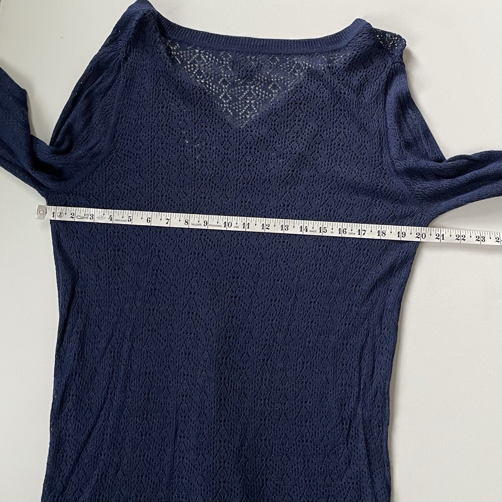 New Directions Women Large Midnight Blue Shimmer Crochet Open Knit Tunic Top