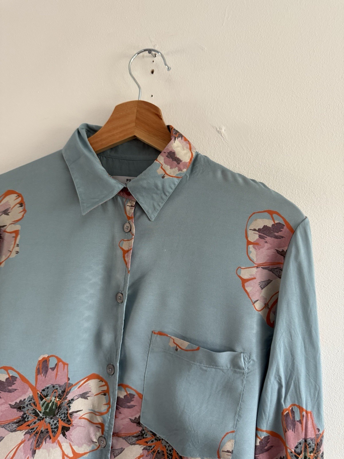 PS Paul Smith Blouse Womens Medium 40 Blue Shirt Floral Flower Button Up Viscose