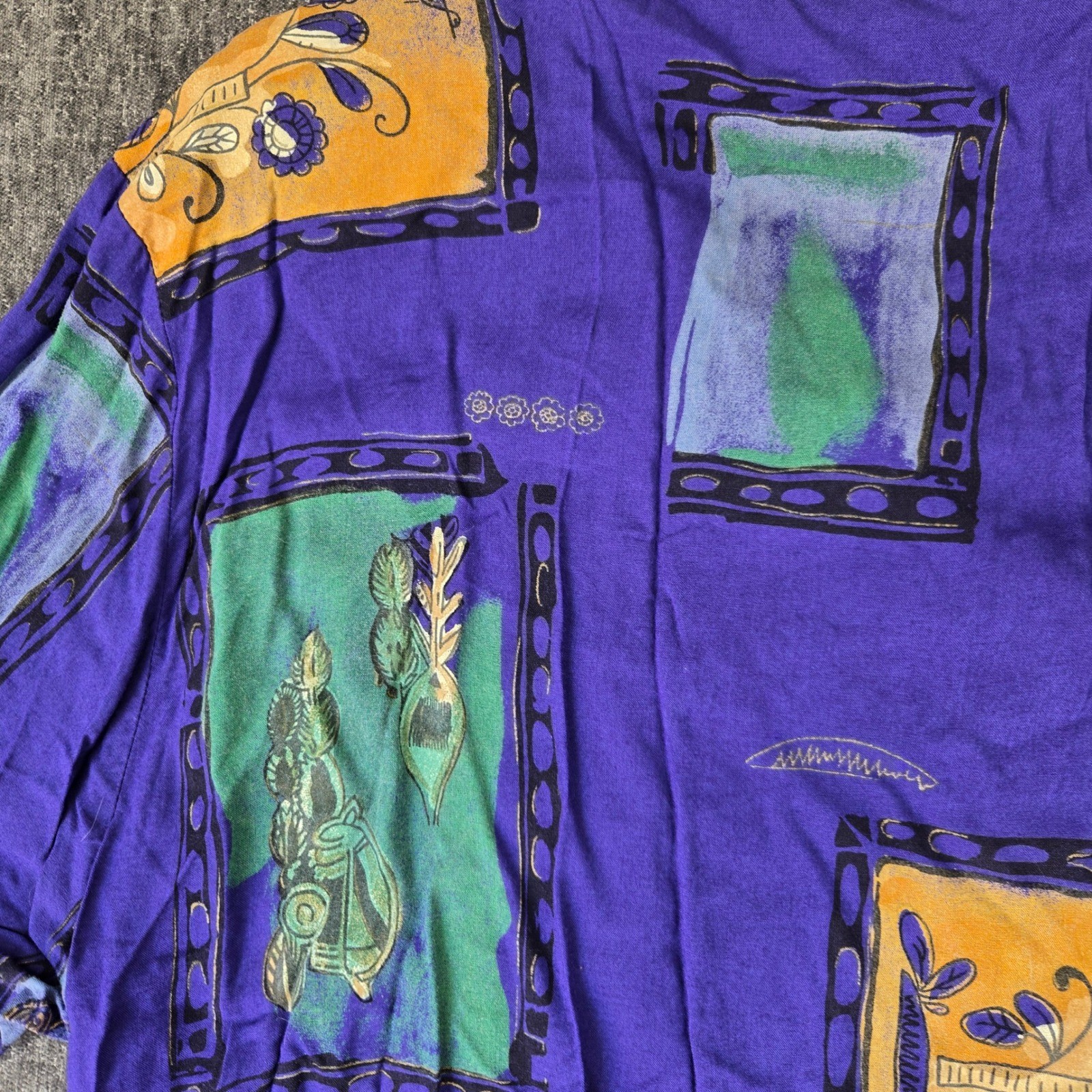 Vintage Plus Preferred Purple Abstract Button Up Shirt Women 24W Shoulder Pads