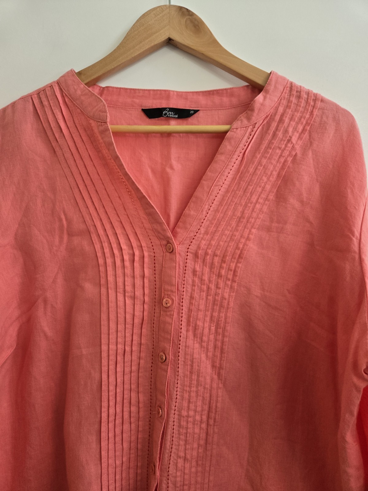Bm Casual Size 20 Linen & Cotton blend Pintuck Coral Summer blouse