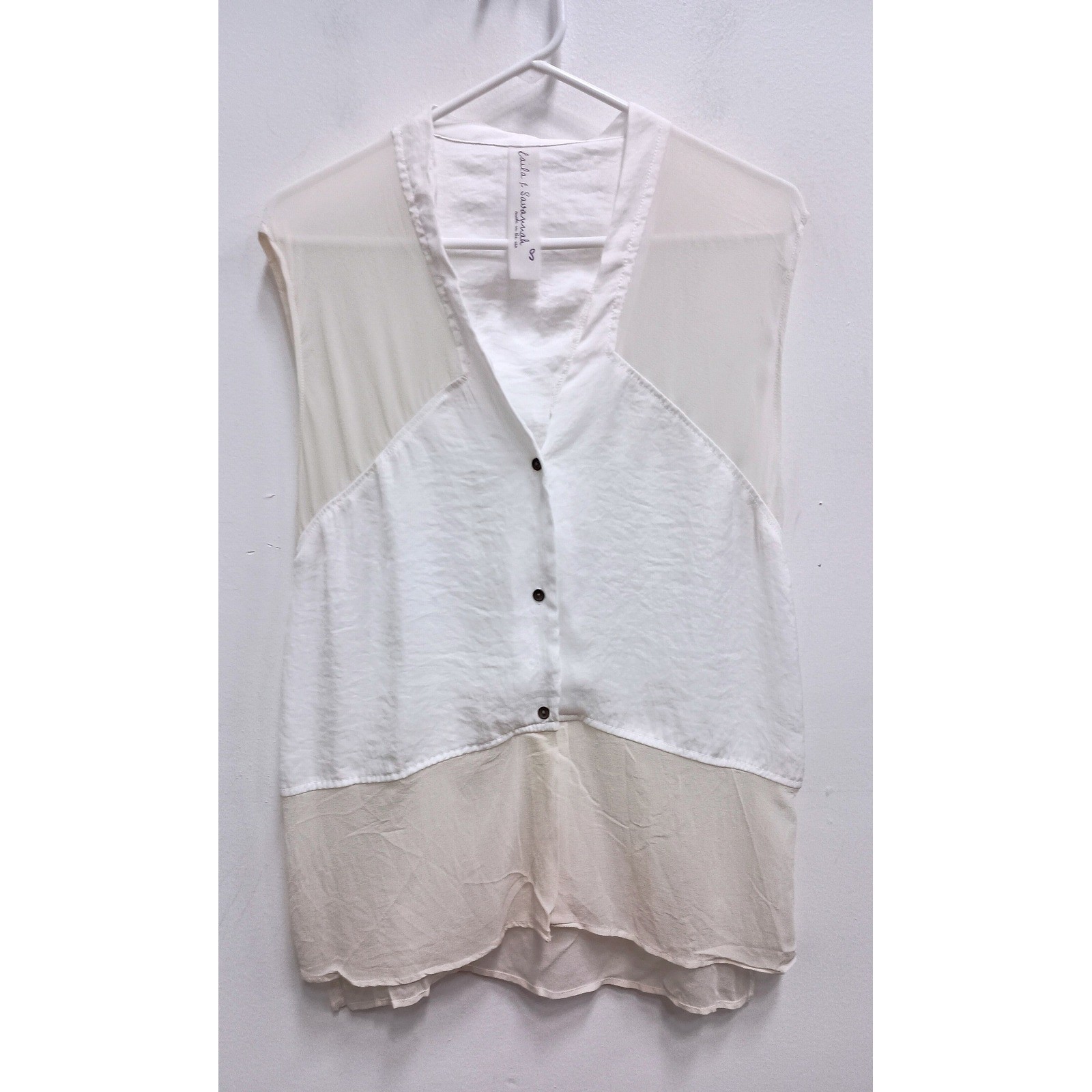 Laila & Savannah Silk Sleeveless Top Womens Small White Cream Sheer BOHO