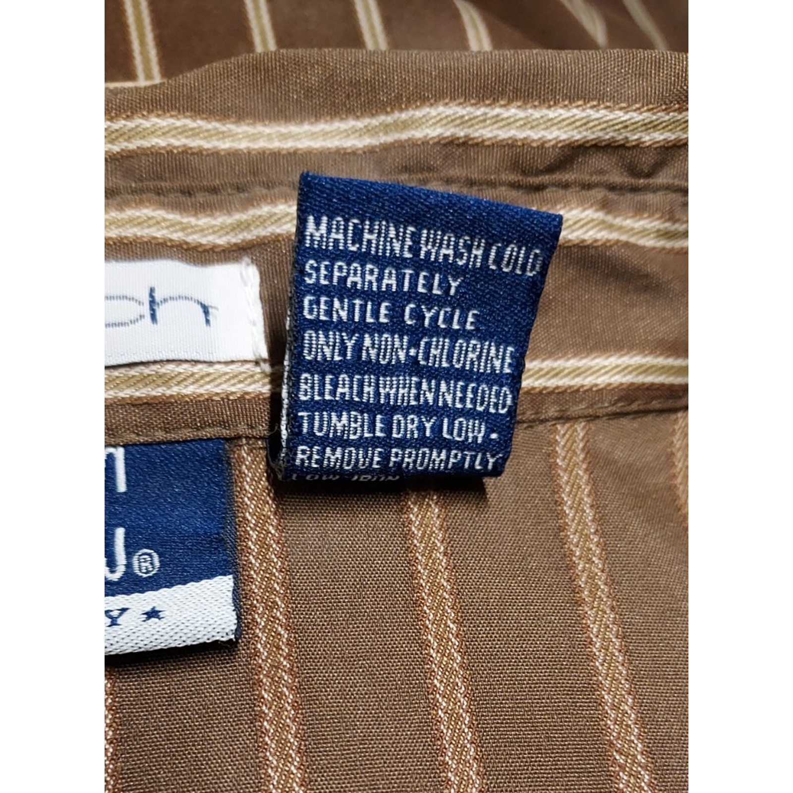 Stretch DCC Missy Button Down Brown & Gold Striped Women’s Blouse Size Large