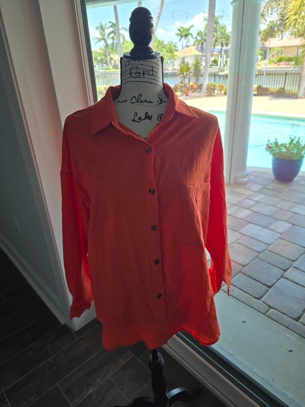 Orange Cotton and Linen Button Down Shirt Size L