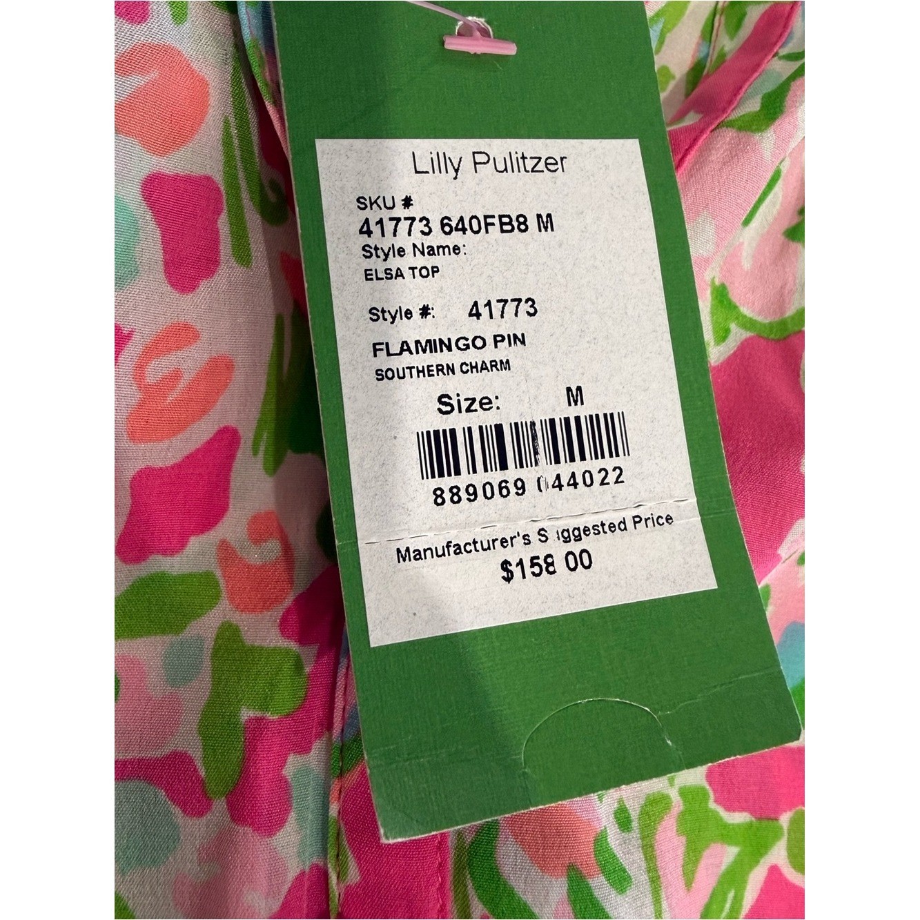 Lilly Pulitzer NWT Elsa Silk Top Flamingo Pink Southern Charm Floral Sz M