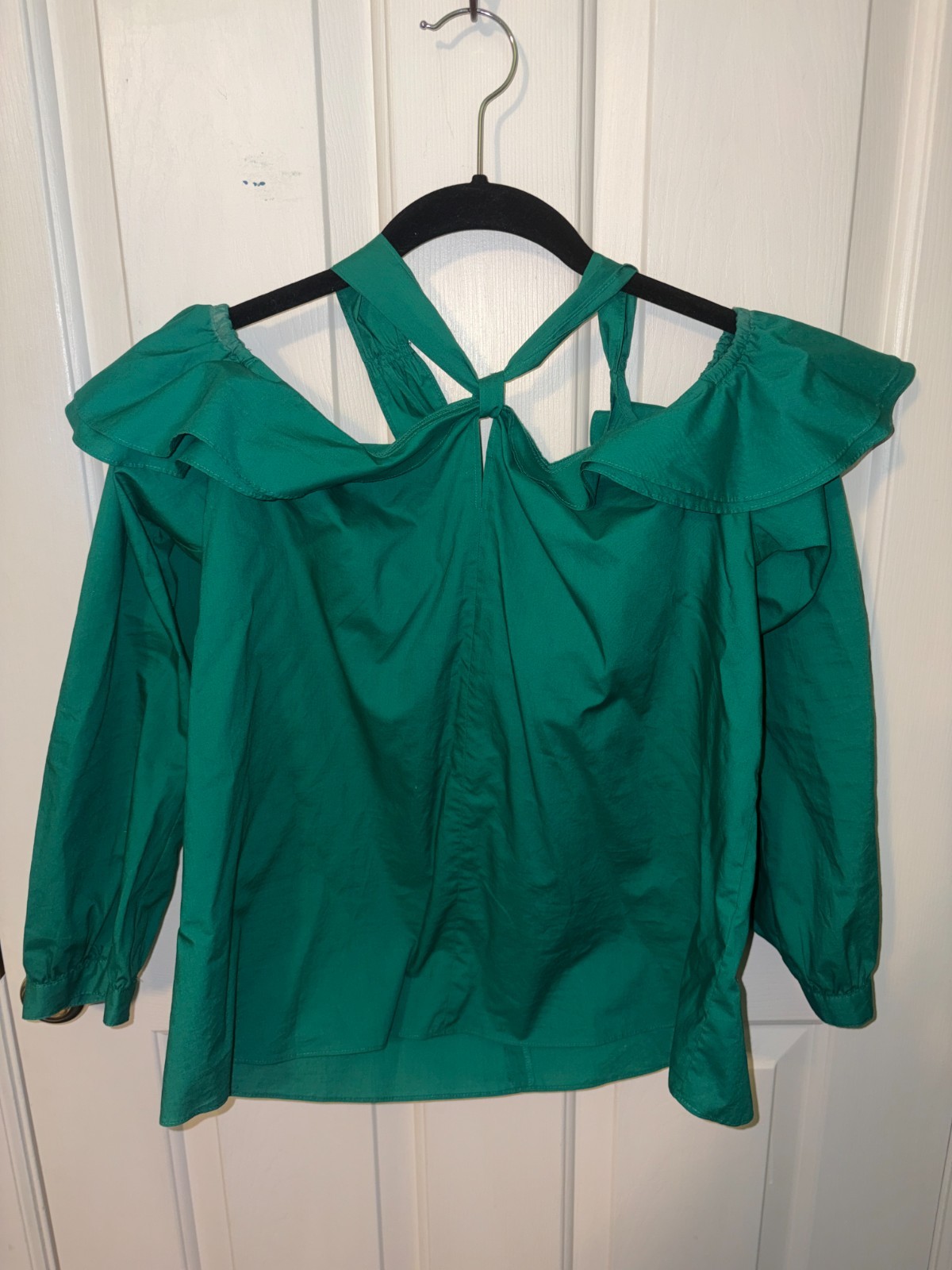 J. CREW OFF-THE-SHOULDER TIE-NECK TOP IN JADE GREEN SZ 8 H0852