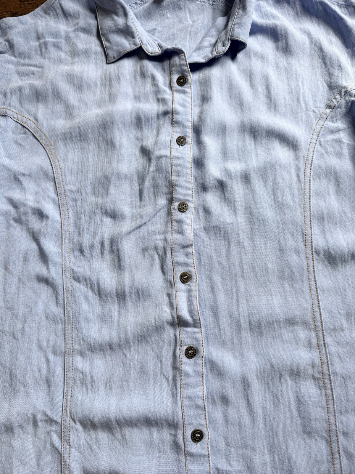 Umgee Women’s Blue Chambray Button-Up Collared Cap Sleeve Top/Short Dress M