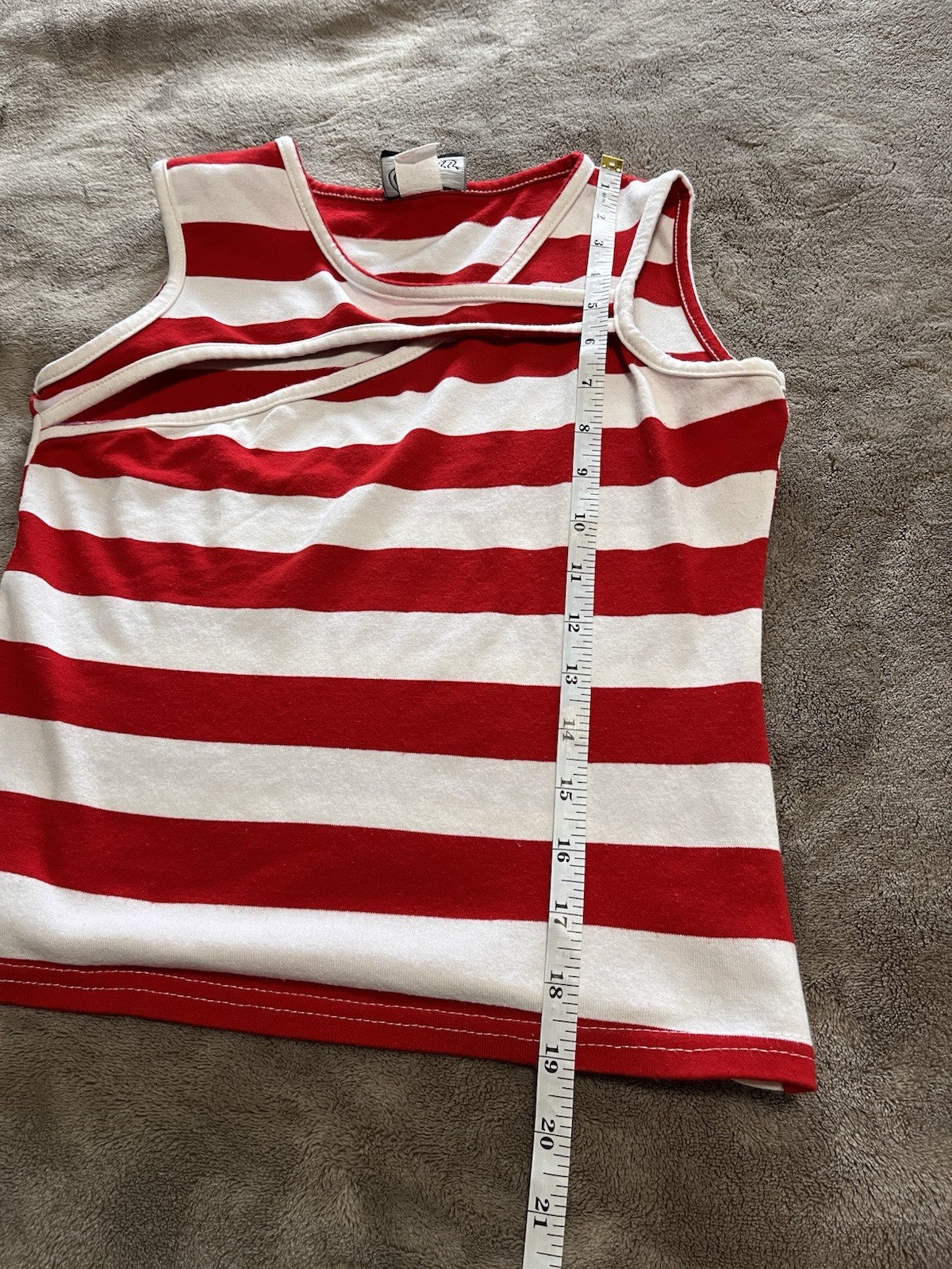 CAN’T MISS Red & White Solid Stripe Sleeveless Women’s Tank Top Sz M EUC