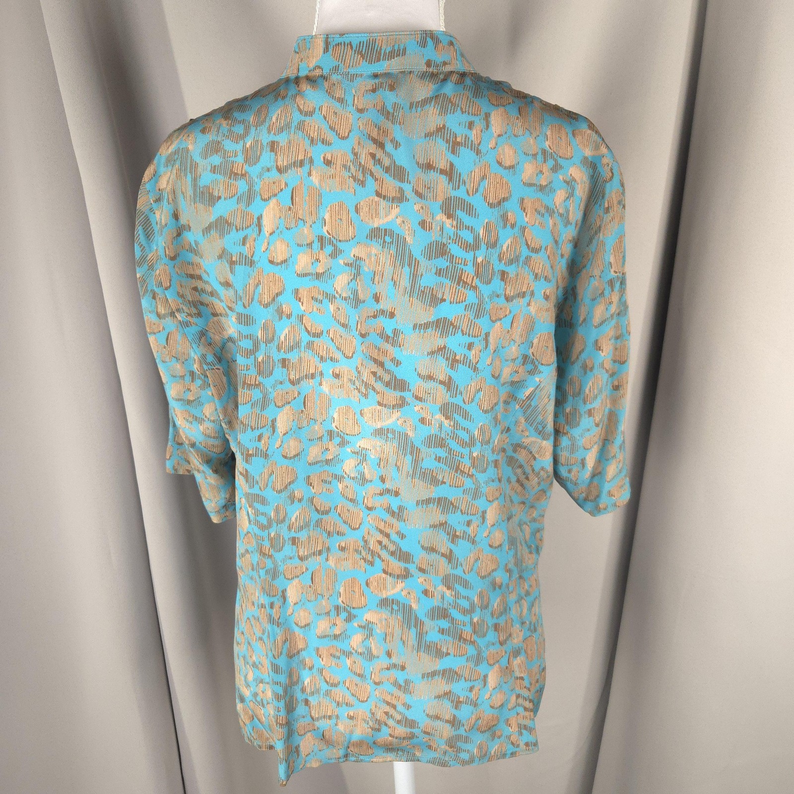 Doncaster Collection Blouse Womens M Blue Silk Animal Print Tie Office Siren