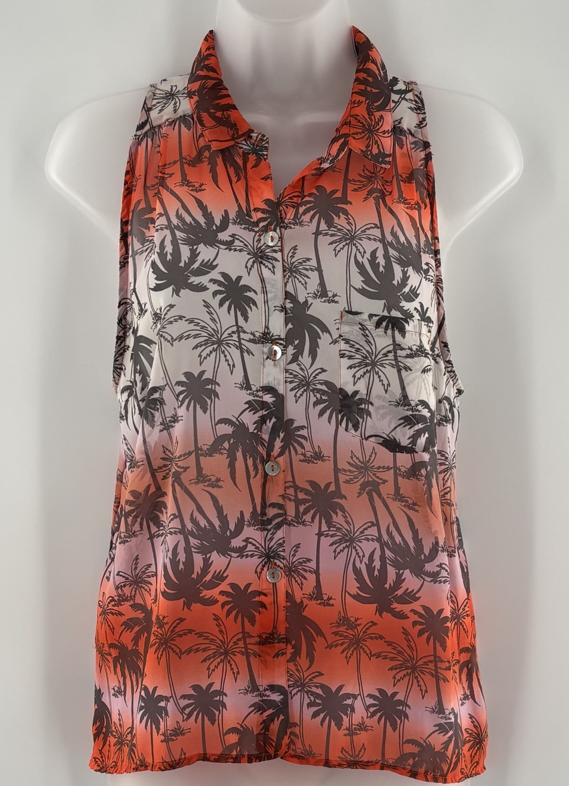 Dream Out Loud Selena Gomez Sleeveless Semi Sheer Blouse Sz L Tropical Palm Tree
