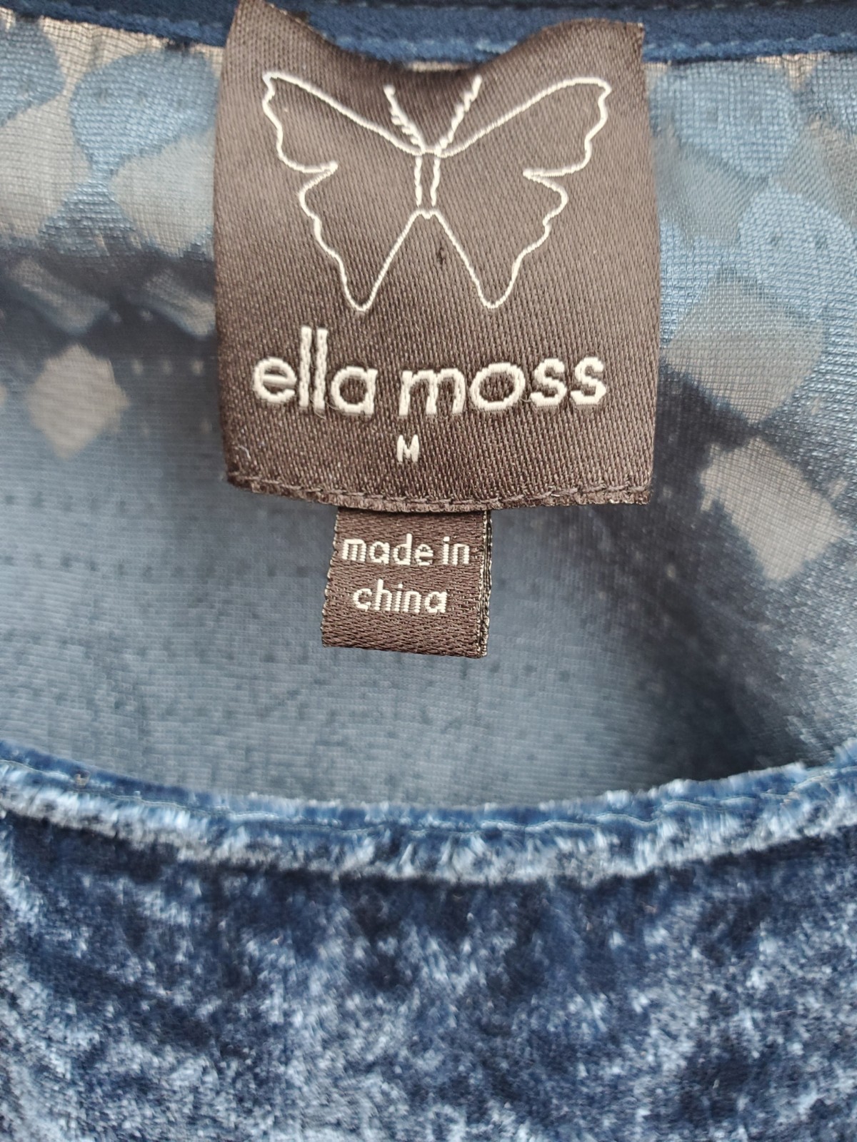Ella Moss BLUE cut Velvet Fringe Top Size medium Gorgeous!