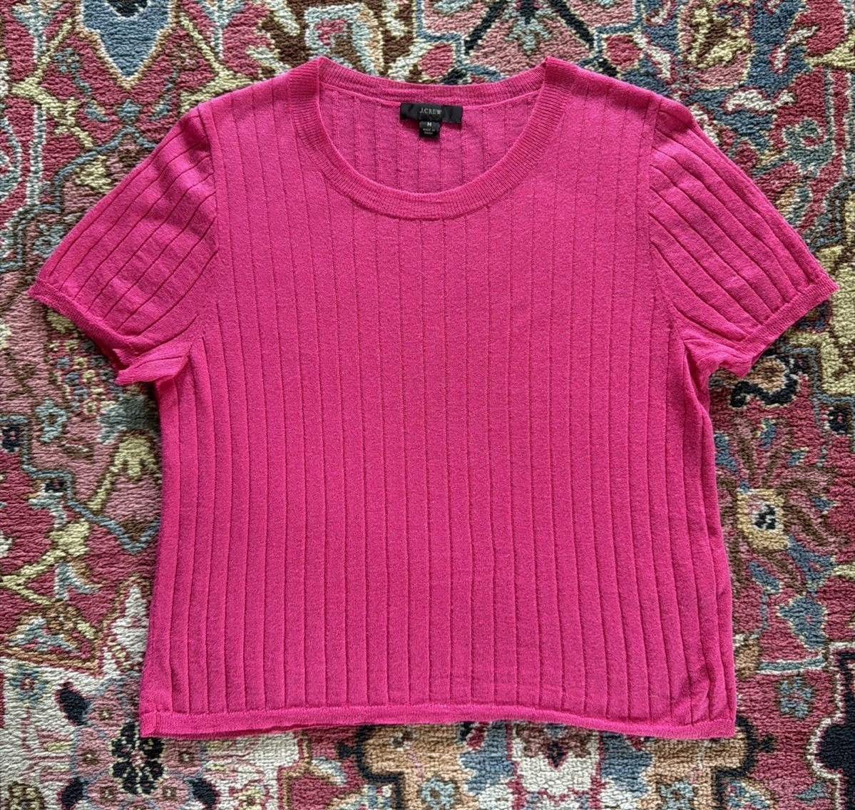 J. Crew Silk-Cashmere Cropped T-Shirt Size M Pink Slim Fit Lightweight Knit