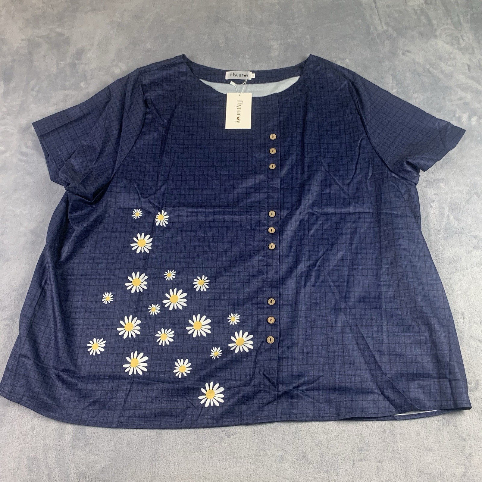 Flycurvy Pullover Blouse Womens 5XL Offset Button Lapel Floral Cottage Core NWT