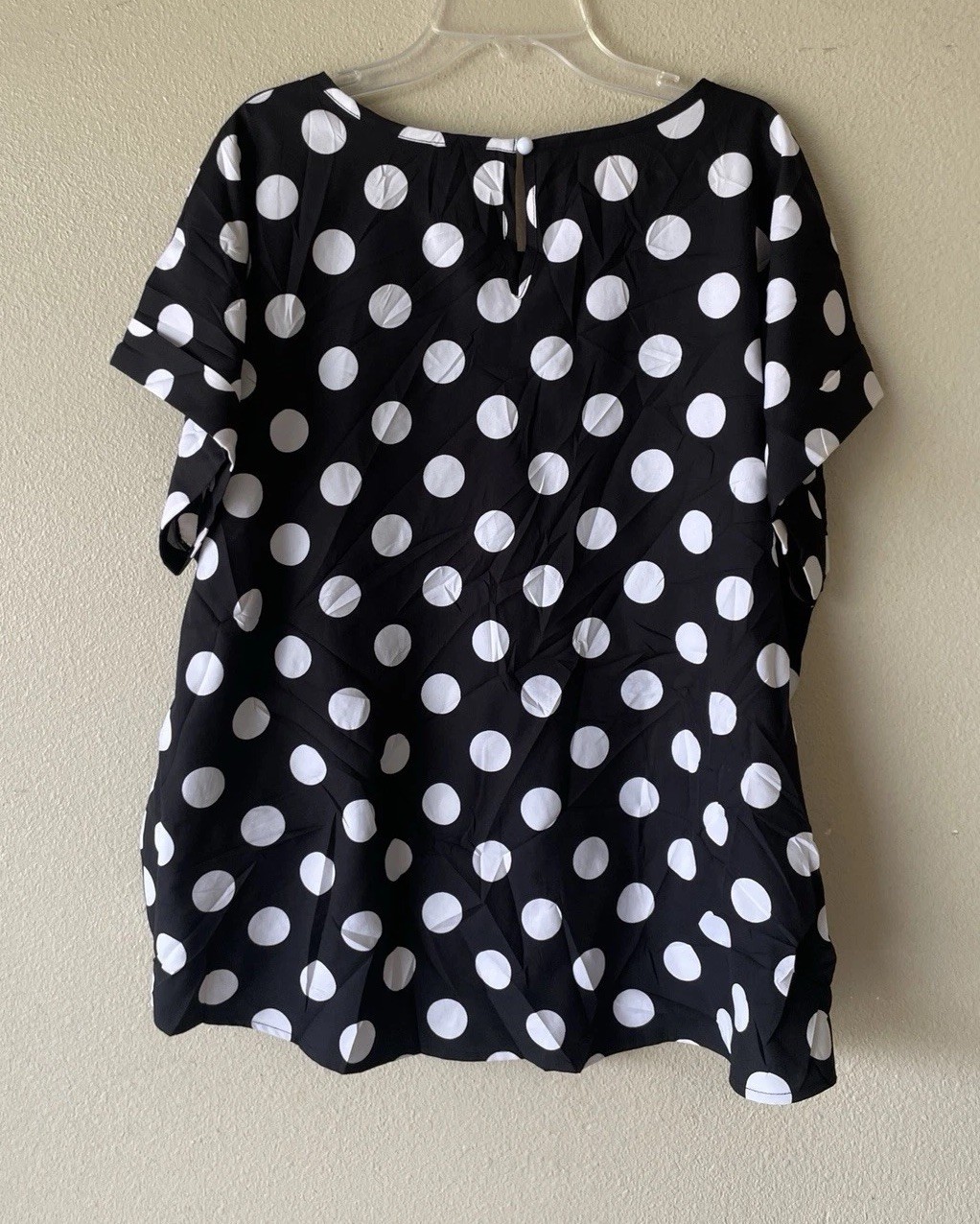 Plus Size Blouse SHEIN Curve 2XL Black White Polkadot Short Sleeve