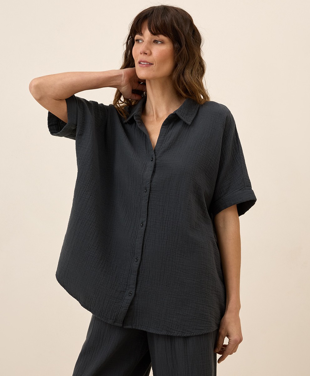 Pact Women’s Coastal Double Gauze Oversized Shirt Sea Salt X-Small/Small Top