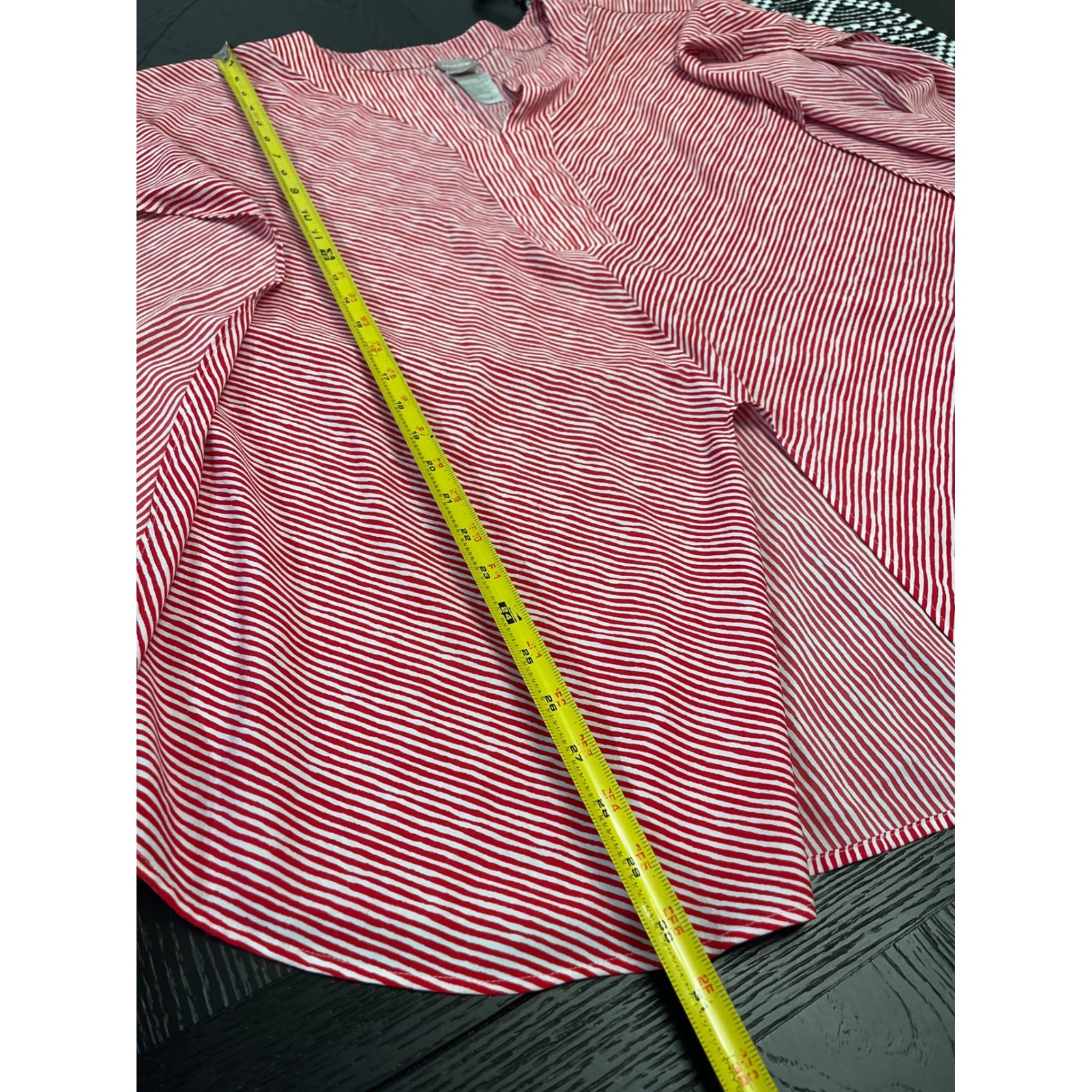 Chicos Red White Striped Kaftan Tunic V-Neck Flutter Sleeve Blouse Size 4 2XL