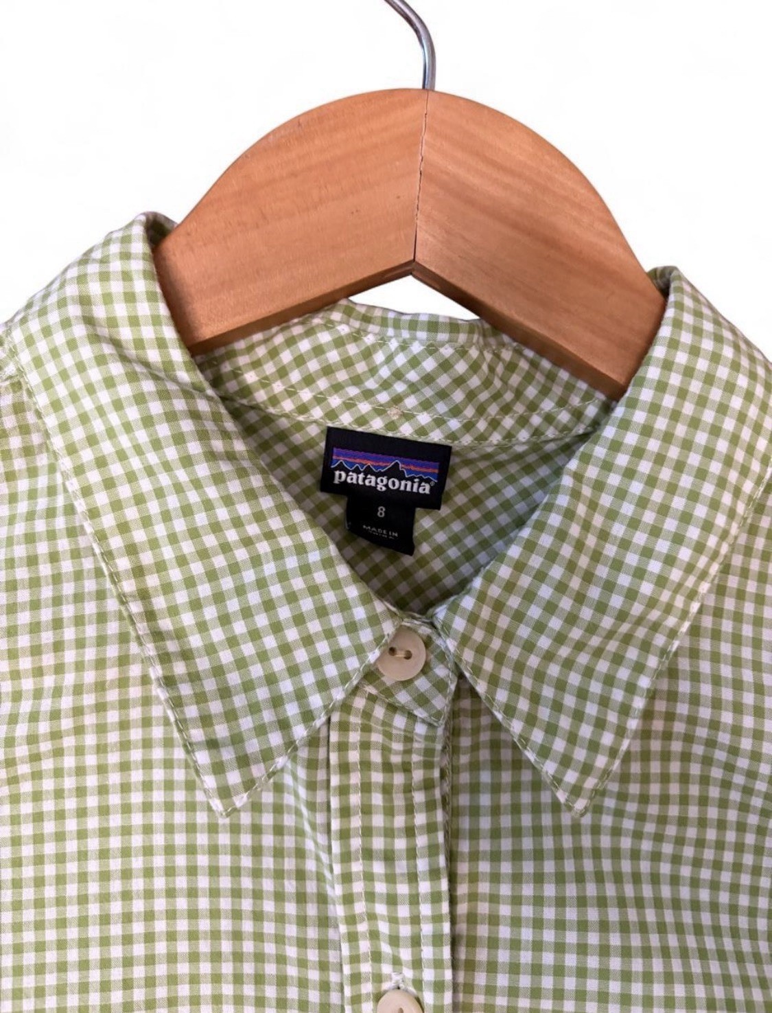 VTG Patagonia Womens 8 M Gorpcore Green Gingham Cotton Utility Shirt RollTab