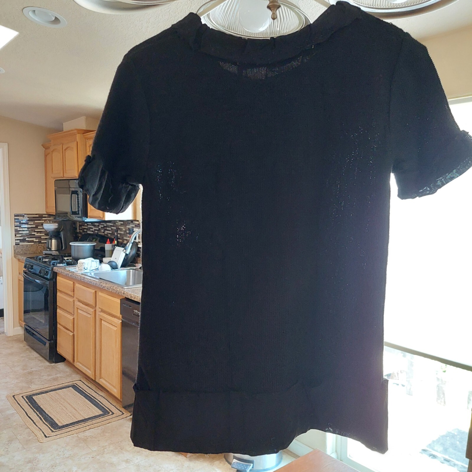 A/T ATSURO TAYAMA Women’s Black Knit Short Sleeved Top Crepe Lining & Edging Sz4