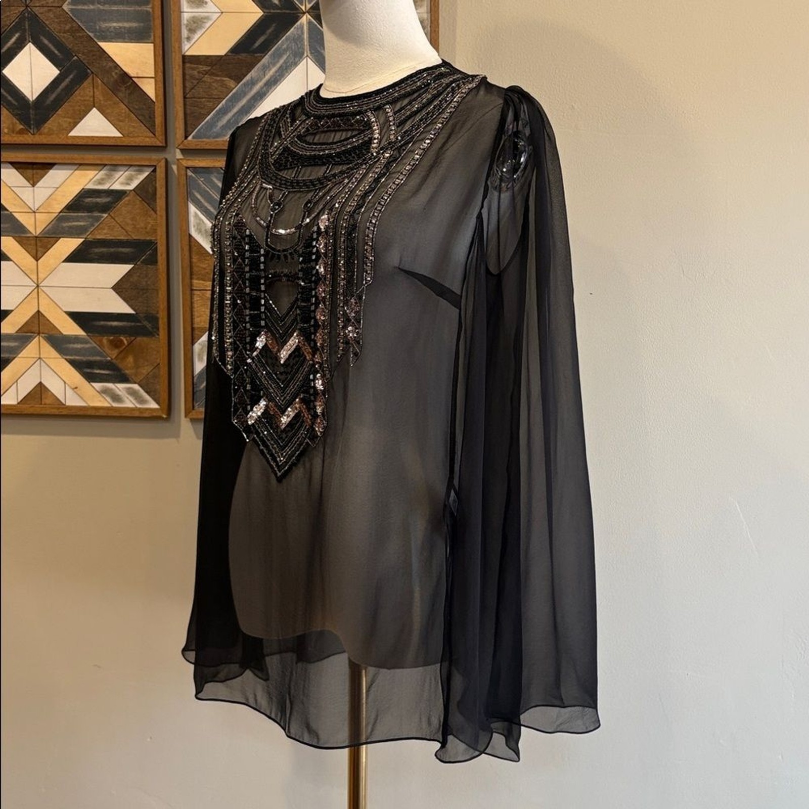 Ralph Lauren Collection Black Esmerelda Embellished Beaded Chiffon Blouse size 2