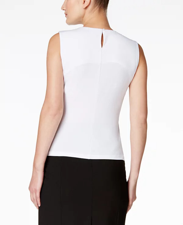 CALVIN KLEIN Petite Pleated Crew Neck Back Keyhole Sleeveless Top, 2P White