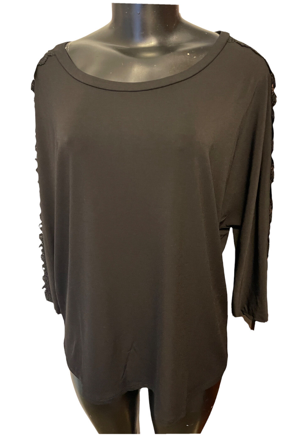 Large Linda Leal 3/4 Sleeve Embellished Sleeve Women’s Top Black