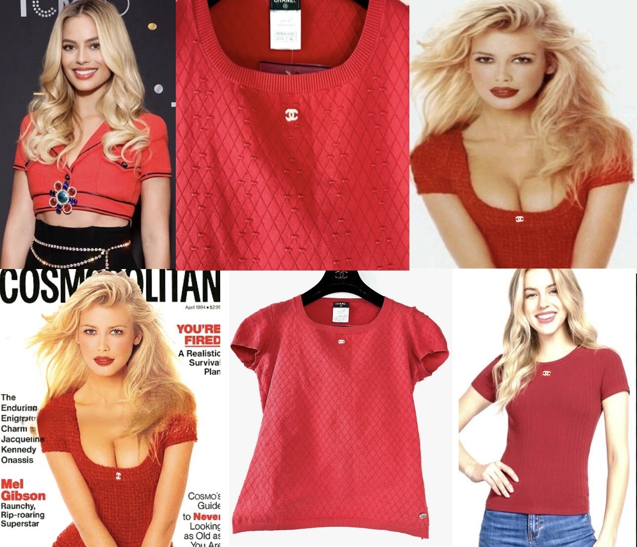 3K Chanel 2014 Barbie Red Sweater Top 36 38 40 4 6 8 T-Shirt White CC Logo S M