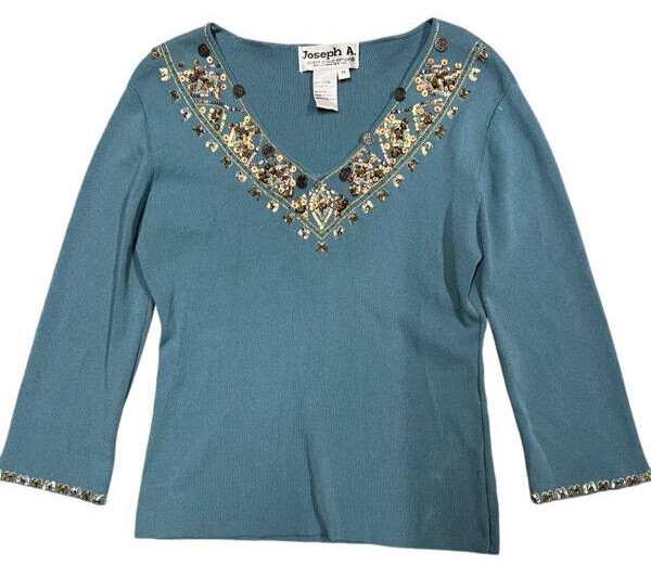 Joseph A Embellished 3/4 Sleeve Top Shirt Womens Size Medium