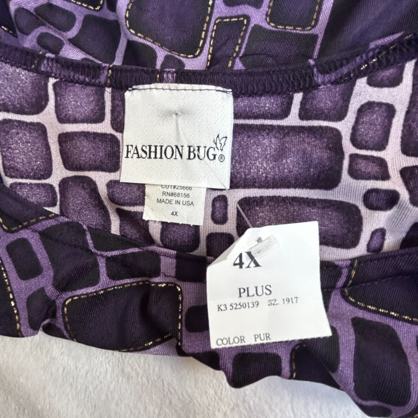 Fashion Bug Women’s Tunic Top Stretchable Pebble Print Purple Plus Size 4X New