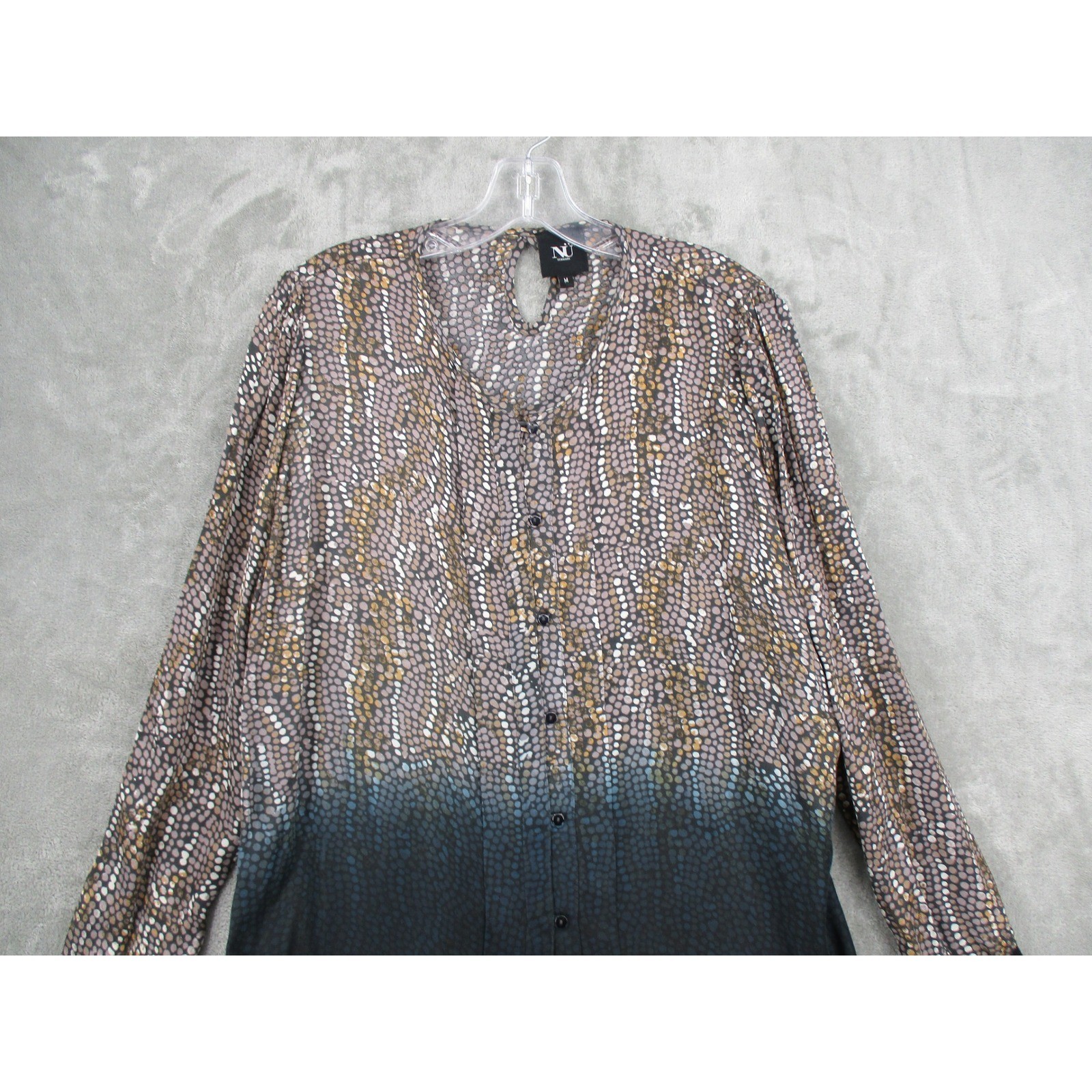 NU Denmark Blouse Womens Medium Button Keyhole Abstract Lightweight Career