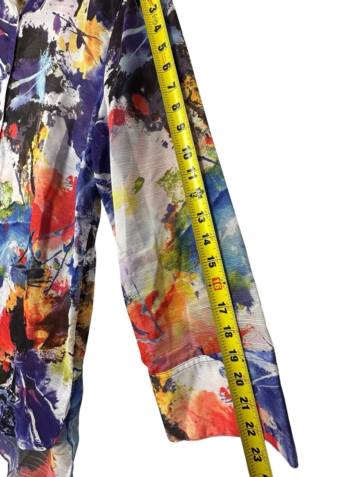 John Mark Womens XL Abstract Art To Wear Button Up 3/4 Sleeve Tunic Artsy Sheer
