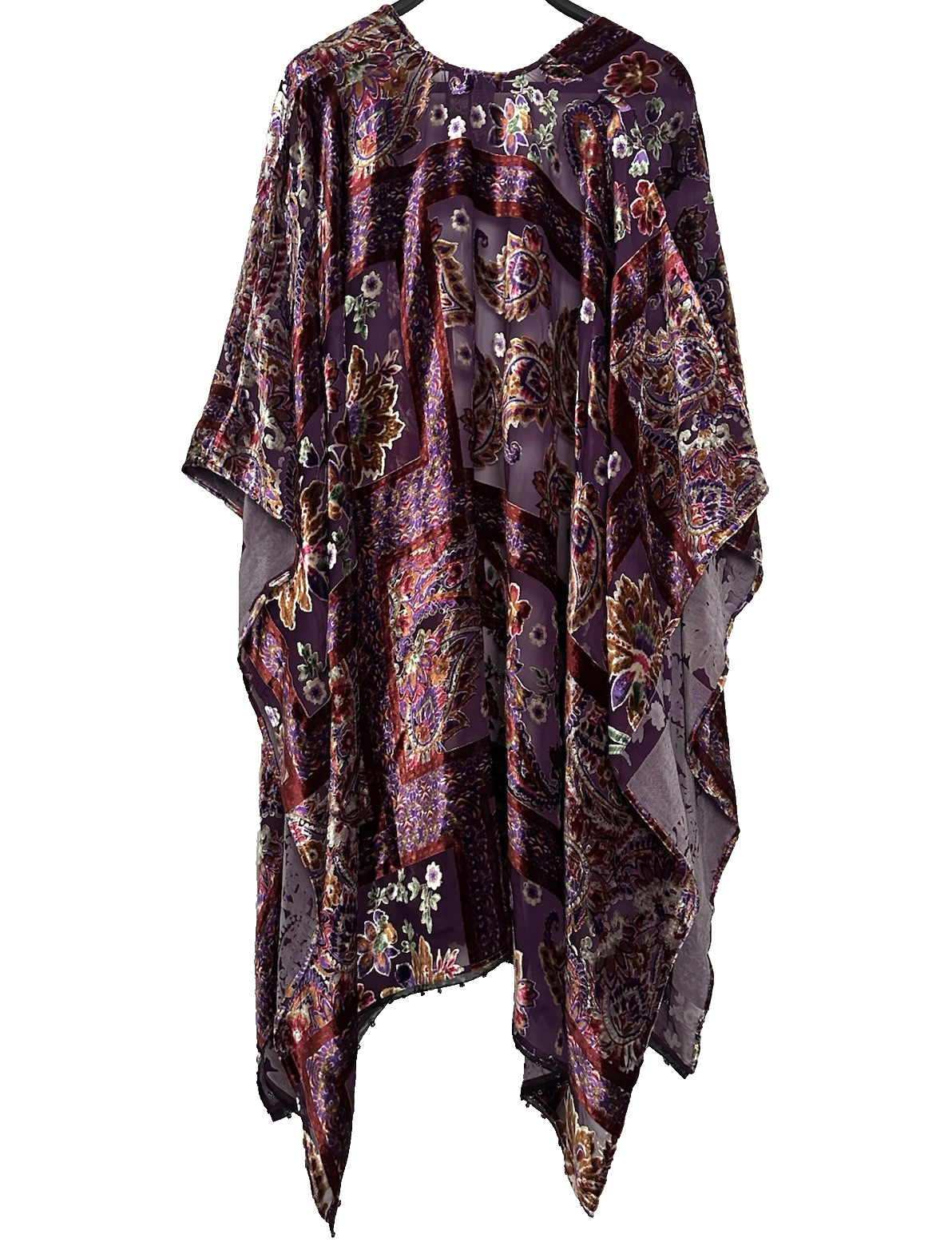 Johnny Was Domitila Burnout Velvet Shawl Wrap One Size Silk Rayon Beads NWT $255